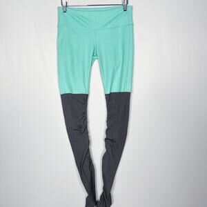 Alo Yoga S Gray Mint Green Goddess Leggings Ribbed Ruched Agave Stormy Heather